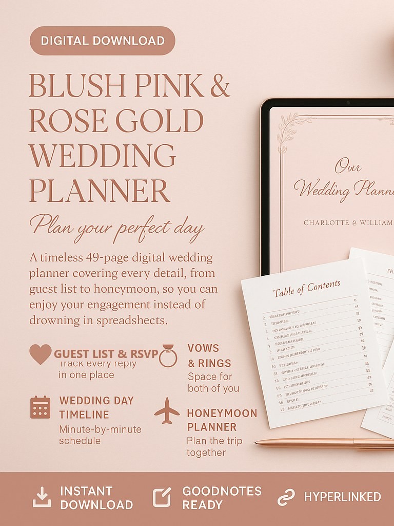 Blush Pink & Rose Gold Wedding Planner