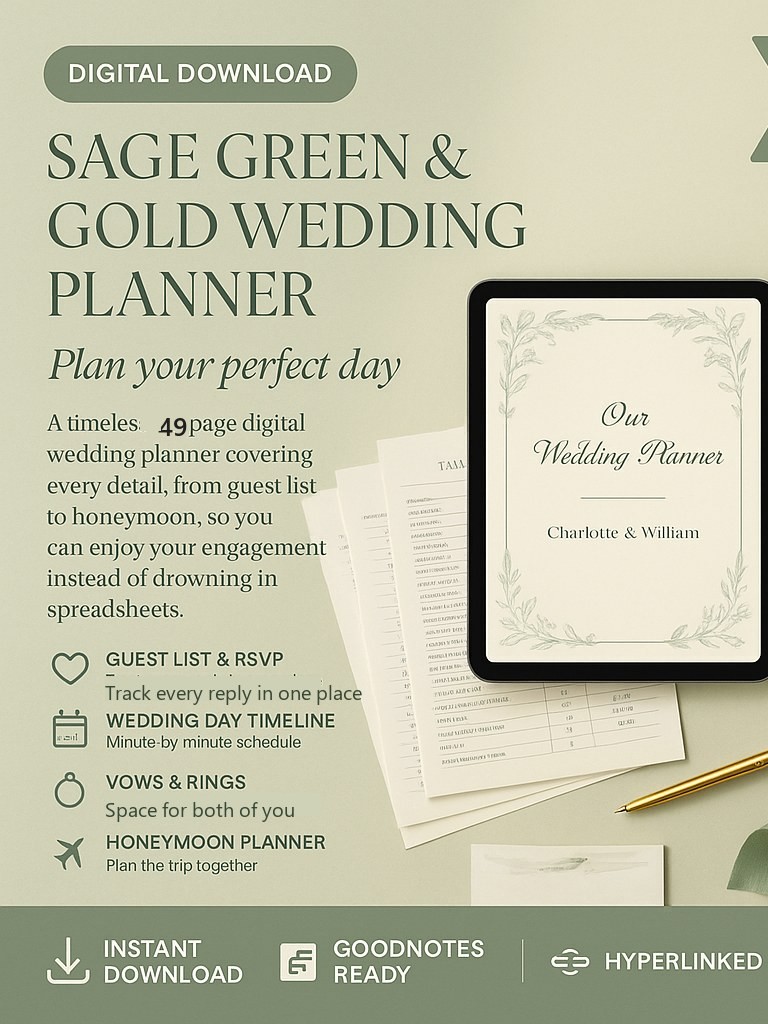 Sage Green & Gold Wedding Planner